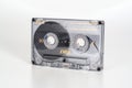 PRAGUE, CZECH REPUBLIC - FEBRUARY 20, 2019: Audio compact cassette Fuji DRII chrome 90 view from right. Audio cassette on a white Royalty Free Stock Photo