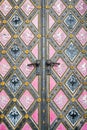 Prague, Czech republic - February 24, 2021. Detail of doors with eagle and lion - czech emblem of Basilica Minor in Vysehrad fortr