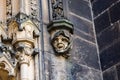 Prague, Czech republic - February 24, 2021. Detail of small sculptures above entrance to the Basilica Minor of Vysehrad