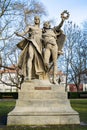 Prague, Czech republic - February 24, 2021. Historic statues of legends in Vysehrad park - Slavoj a Zaboj