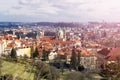 Panoramic view of Prague city from the hill in easrly spring Royalty Free Stock Photo