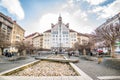 Prague, Czech Republic - February 17, 2017. Wuchterlova street with horses sculptures in Dejvice quarter