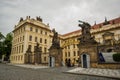 Prague, Czech Republic: Guards at the Battling Titans statues at gate to First Courtyard at Hrad Castle with Archbishops Palace Royalty Free Stock Photo