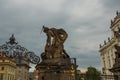 Prague, Czech Republic: Guards at the Battling Titans statues at gate to First Courtyard at Hrad Castle with Archbishops Palace Royalty Free Stock Photo