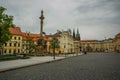 Prague, Czech Republic: Guards at the Battling Titans statues at gate to First Courtyard at Hrad Castle with Archbishops Palace Royalty Free Stock Photo