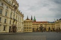 Prague, Czech Republic: Guards at the Battling Titans statues at gate to First Courtyard at Hrad Castle with Archbishops Palace Royalty Free Stock Photo