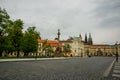 Prague, Czech Republic: Guards at the Battling Titans statues at gate to First Courtyard at Hrad Castle with Archbishops Palace Royalty Free Stock Photo