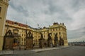 Prague, Czech Republic: Guards at the Battling Titans statues at gate to First Courtyard at Hrad Castle with Archbishops Palace Royalty Free Stock Photo