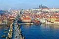 Beautiful top view of Charles Bridge, Vltava River Embankment, Kampa Island, Prague Castle, Prague, Czech Republic Royalty Free Stock Photo