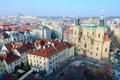 Beautiful top view of historical center of Prague Stare Mesto, Church of St. Nicholas on Old Town Square, Czech Republic