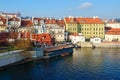 Beautiful view from Charles Bridge to embankment of Vltava River and Kampa Island, Prague, Czech Republic Royalty Free Stock Photo