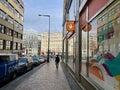 Prague, Czech Republic - January 9, 2024: The first Popeyes fast food branch opened on Wenceslas Square at the corner of