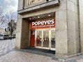 Prague, Czech Republic - January 9, 2024: The first Popeyes fast food branch opened on Wenceslas Square at the corner of