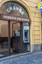 PRAGUE, CZECH REPUBLIC Ã¢â¬â JANUARY 22 2020: Money exchange office offering 0% commission on their services