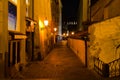 Night view of street at Staronova Synagogue, Jewish quarter Josefov, Prague, Czech Republic