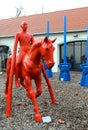 Prague, Czech Republic - January 27, 2014: sculpture red rider surrounded by Kampa Park Royalty Free Stock Photo