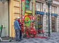 PRAGUE, CZECH REPUBLIC Ã¢â¬â JANUARY 22 2020: Thai massage parlor in old town advertising in bold colours Royalty Free Stock Photo