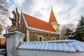 Evening view of the gothic stone church of James the Great