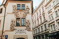 Prague, Czech Republic - July 2022. Aurus hotel in old town district. Beautiful european architecture, historical Royalty Free Stock Photo