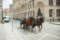 PRAGUE, CZECH REPUBLIC, July 25, 2016 Carriage for tourists on the background of a historic building. Horse carriage on the street