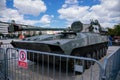 Prague, Czech Republic, 11 July 2022: Exhibition of Russian invasion weapons destroyed by Ukrainian defense on Letenske plani, war