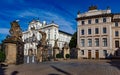 PRAGUE, CZECH REPUBLIC - JULY 31, 2014 - Gate of Giants and the Archbishops Palace from the first courtyard of the Prague Palace Royalty Free Stock Photo