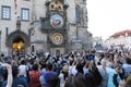 PRAGUE, CZECH REPUBLIC - JULY 17 2019 - Prague Tower clock apostoles hour show Royalty Free Stock Photo