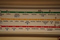 Prague, Czech Republic - July 8, 2023: The metro map notice of Line A, B and C in the train for passengers information