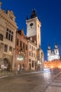 Night view in old town of Prague with Prague astronomical clock tower Royalty Free Stock Photo