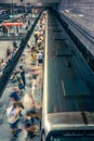 Prague, Czech Republic,23 July 2019; People at metro station entering subway train or walking by, long exposure technique for Royalty Free Stock Photo