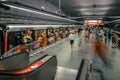 Prague, Czech Republic,23 July 2019; People at metro station entering subway train or walking by, long exposure technique for Royalty Free Stock Photo