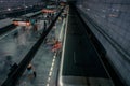 Prague, Czech Republic,23 July 2019; People at metro station entering subway train or walking by, long exposure technique for Royalty Free Stock Photo