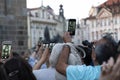 PRAGUE, CZECH REPUBLIC - JULY 17 2019 - Prague Tower clock apostoles hour show Royalty Free Stock Photo