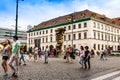 Tourists and locals on Republic Square. Prague Royalty Free Stock Photo
