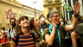 PRAGUE, CZECH REPUBLIC, JUNE 28, 2021: Activist people dance dancing music demonstration Extinction Rebellion activism