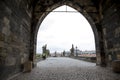 Charles Bridge entrance during the 2013 floods in Prague