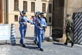 PRAGUE, CZECH REPUBLIC - June 18, 2019: Fragment of the solemn ceremony of changing the honor guard at the Gate of the Giants on