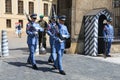 PRAGUE, CZECH REPUBLIC - June 18, 2019: Fragment of the solemn ceremony of changing the honor guard at the Gate of the Giants on