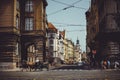 Historical architecture tourists ride horses in carriages. Prague, Czech Republic Royalty Free Stock Photo