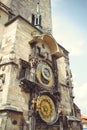 Historical medieval astronomical clock in the Old Town Hall in Prague, Czech Republic