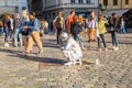 PRAGUE, CZECH REPUBLIC - JUNE 7, 2017: Live statues street artists perform on Old Town Square Royalty Free Stock Photo