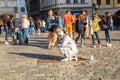 PRAGUE, CZECH REPUBLIC - JUNE 7, 2017: Live statues street artists perform on Old Town Square Royalty Free Stock Photo