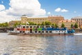 PRAGUE, CZECH REPUBLIC - JUNE 7, 2017: River boat cruise to Charel`s bridge and Vltava, Prague, Czech Republic
