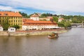 PRAGUE, CZECH REPUBLIC - JUNE 7, 2017: Scenic view on Vltava river and historical center of Prague,buildings and Royalty Free Stock Photo