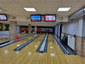 Several empty bowling lines in modern interior