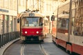 PRAGUE, CZECH REPUBLIC - JUNE 29, 2019: Vintage, old tram on Wenceslas Square, one of the main city squares, Old Town of Prague, Royalty Free Stock Photo