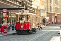PRAGUE, CZECH REPUBLIC - JUNE 29, 2019: Vintage, old tram on Wenceslas Square, one of the main city squares, Old Town of Prague, Royalty Free Stock Photo