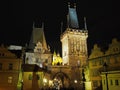 Prague, Czech Republic, landscape at the Charles Bridge and Its towers at night. Royalty Free Stock Photo