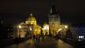 Prague, Czech Republic, landscape at the Charles Bridge and Its towers at night Royalty Free Stock Photo