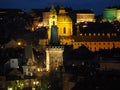 Prague, Czech Republic, landscape at the Charles Bridge and Its towers at night Royalty Free Stock Photo